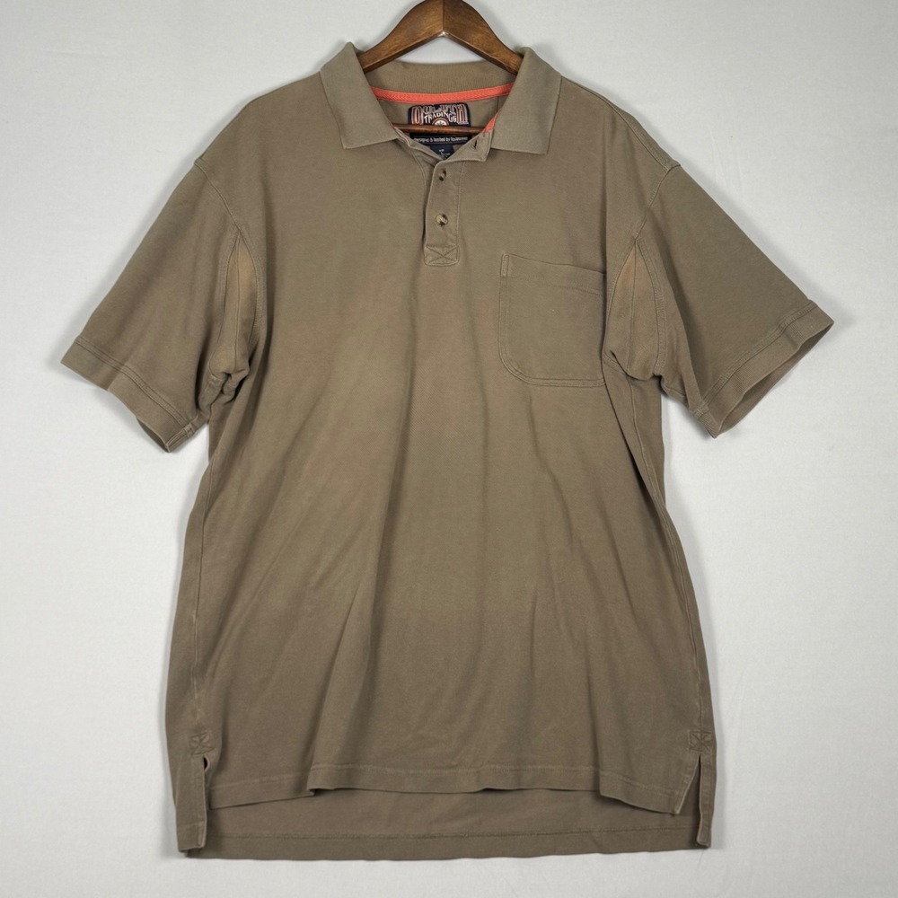 Duluth Trading Co Polo Shirt Mens Large Khaki Excellent Short Sleeve Pocket
